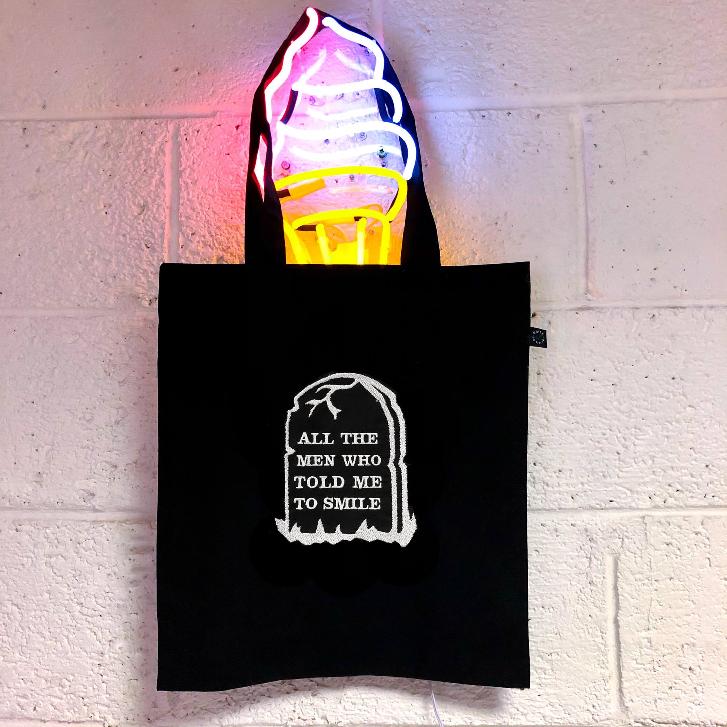 All The Men Who Told Me To Smile - Embroidered Earth Positive Ethical tote.