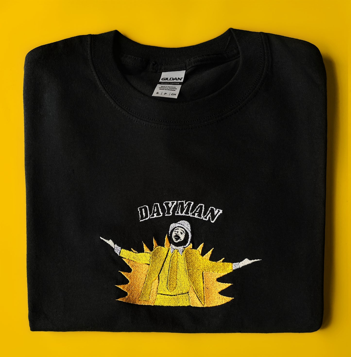 DayMan - Unisex Embroidered Tee. Black/White/Grey