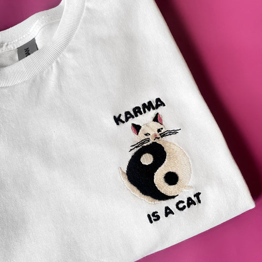 Karma Is a Cat - Unisex Embroidered T-shirt