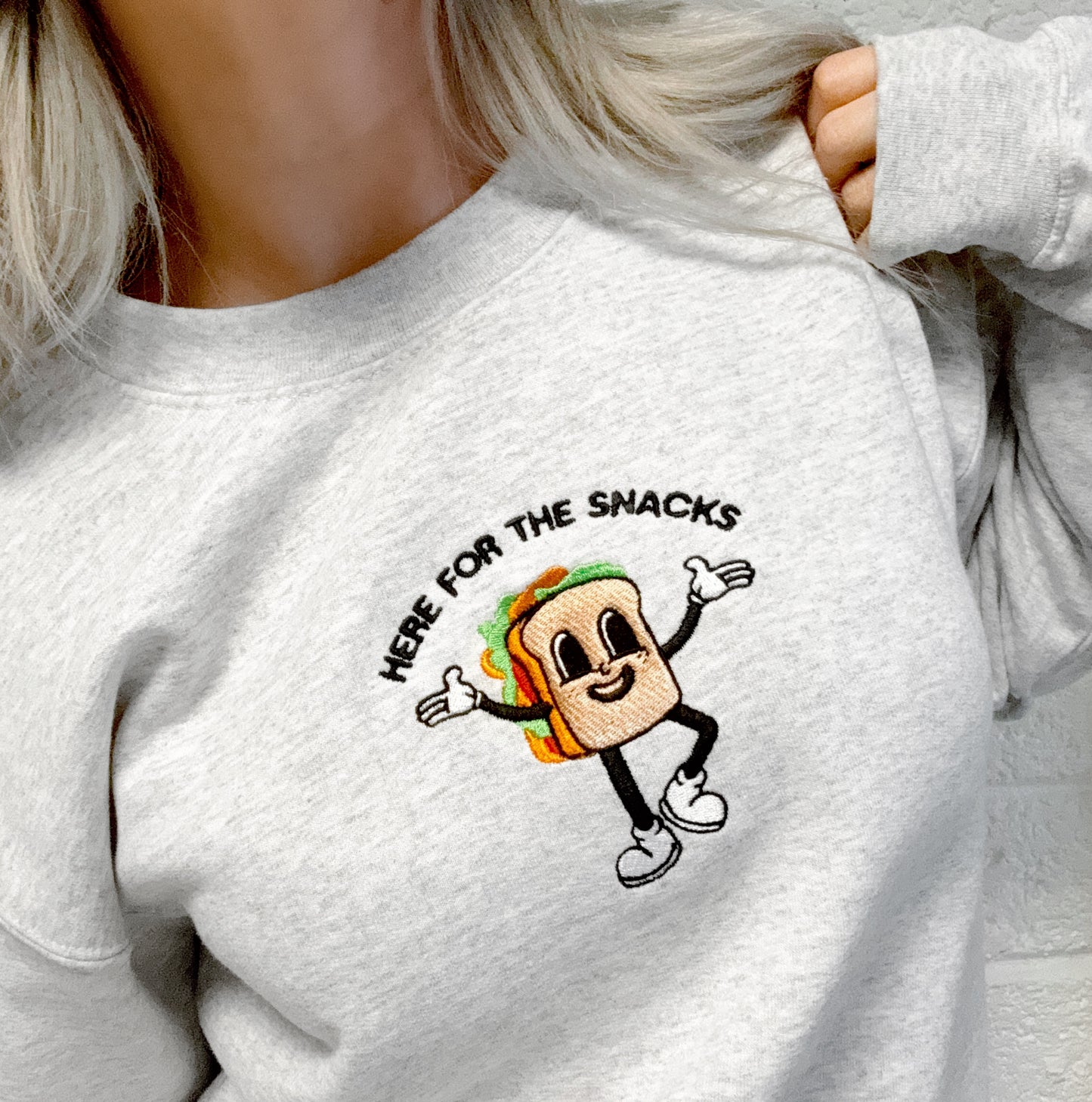 Here For The Snacks - Embroidered Unisex Sweaters