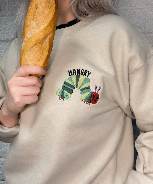 Hangry Caterpillar Embroidered Print  - Unisex Sweater