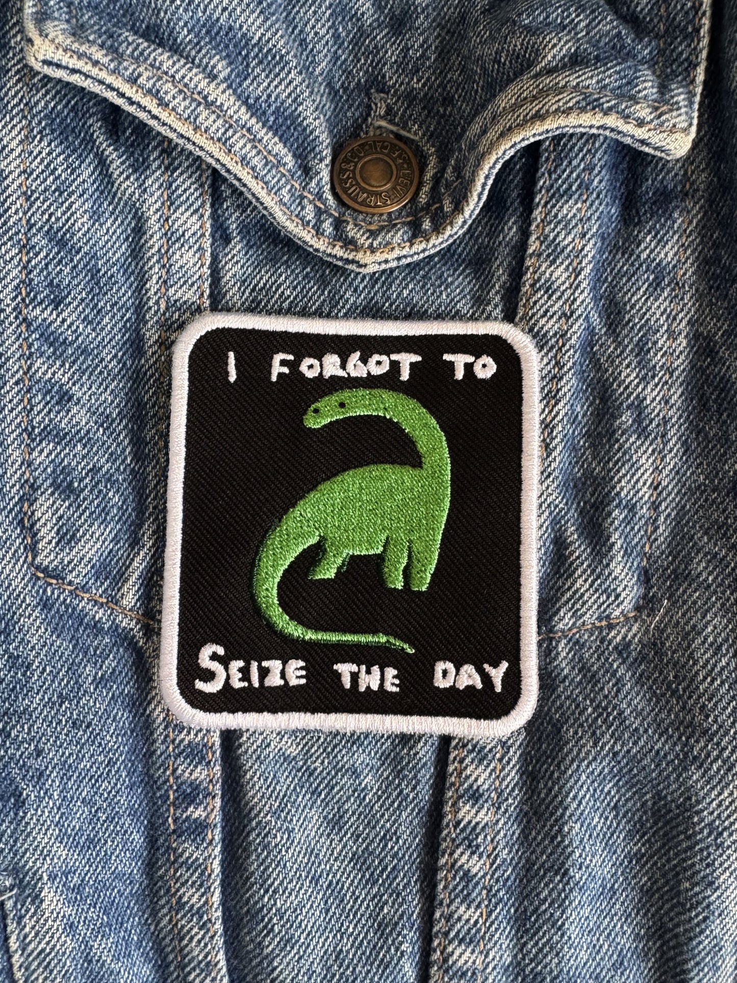 🦕 “I FORGOT TO SEIZE THE DAY” - Iron On Patch