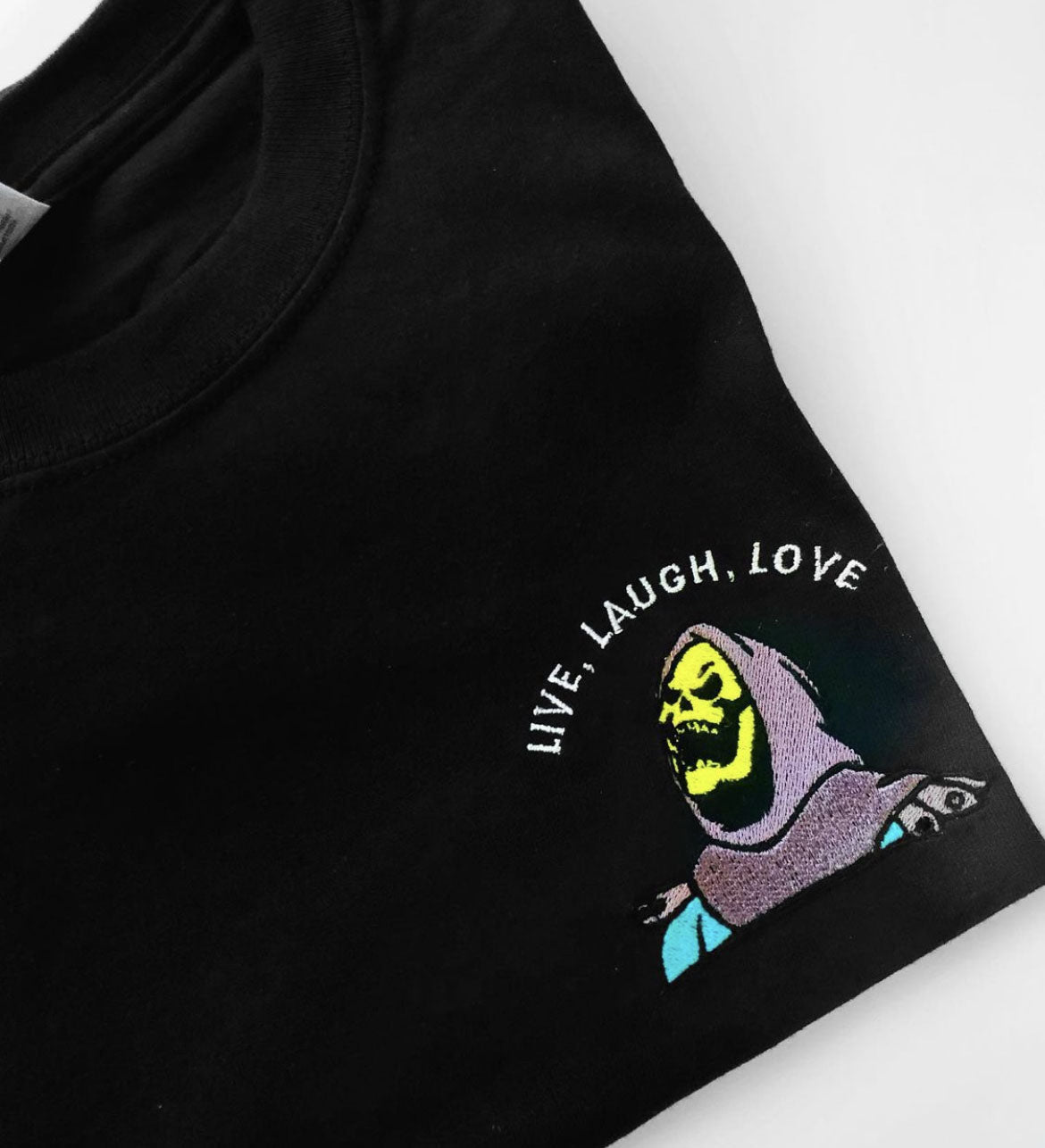 Live, Laugh, Love - Unisex Embroidered Print. Black/White/Grey