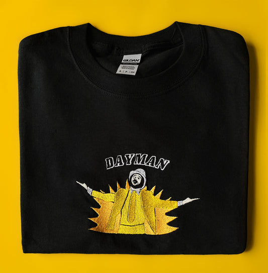 DayMan  - Unisex Embroidered Tee. Black/White/Grey