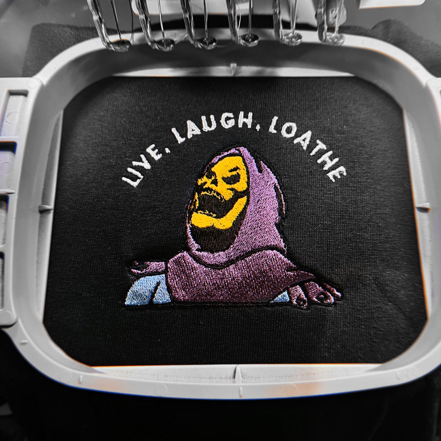 Live, Laugh, Loathe -Unisex Embroidered Print. Black/White/Grey