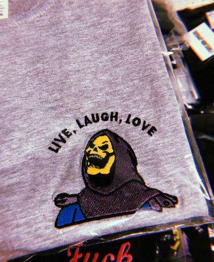 Live, Laugh, Love - Unisex Embroidered Print. Black/White/Grey