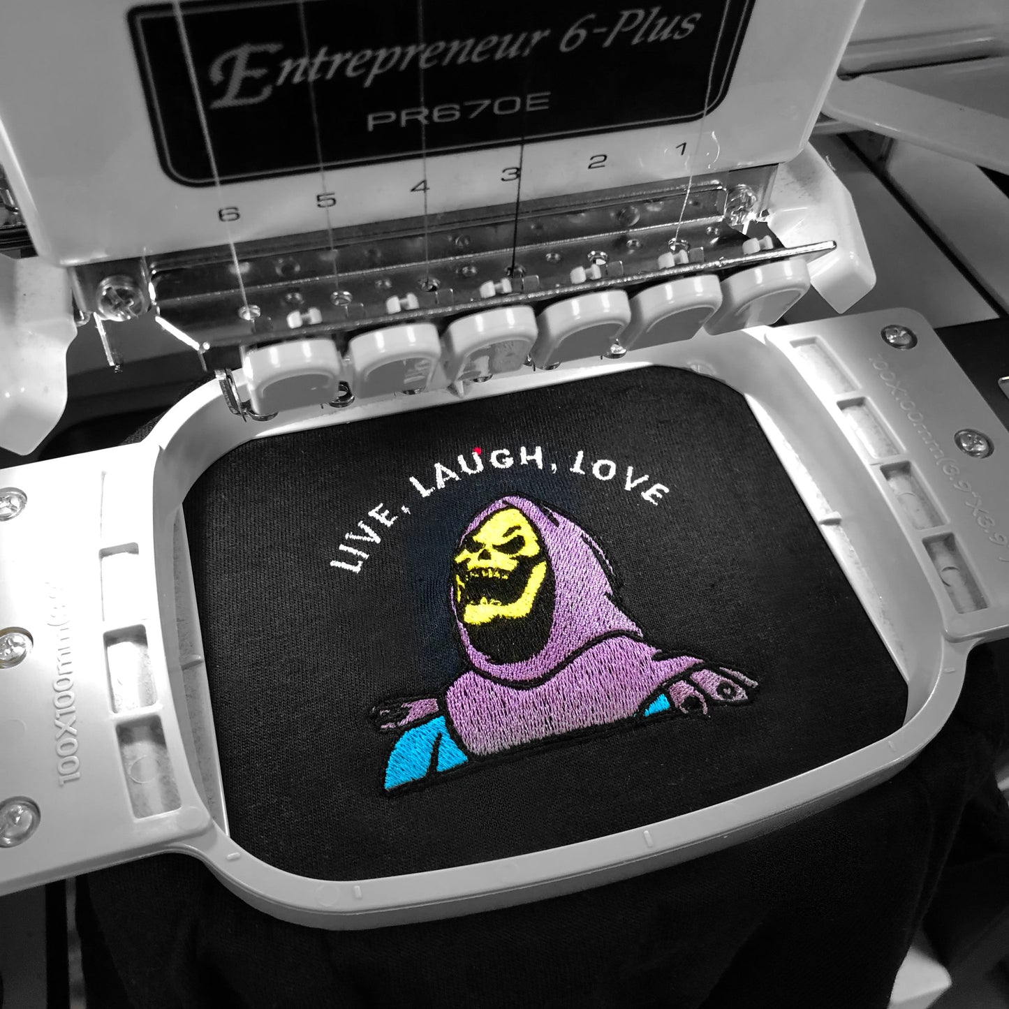 Live, Laugh, Love - Unisex Embroidered Print. Black/White/Grey