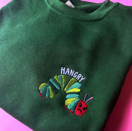 Hangry Caterpillar Embroidered Print  - Unisex Sweater